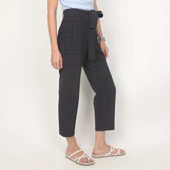 Aritzia Wilfred Tie-Front Pants Navy Plaid Size 6 Preppy Dark Academia - Picture 10 of 10